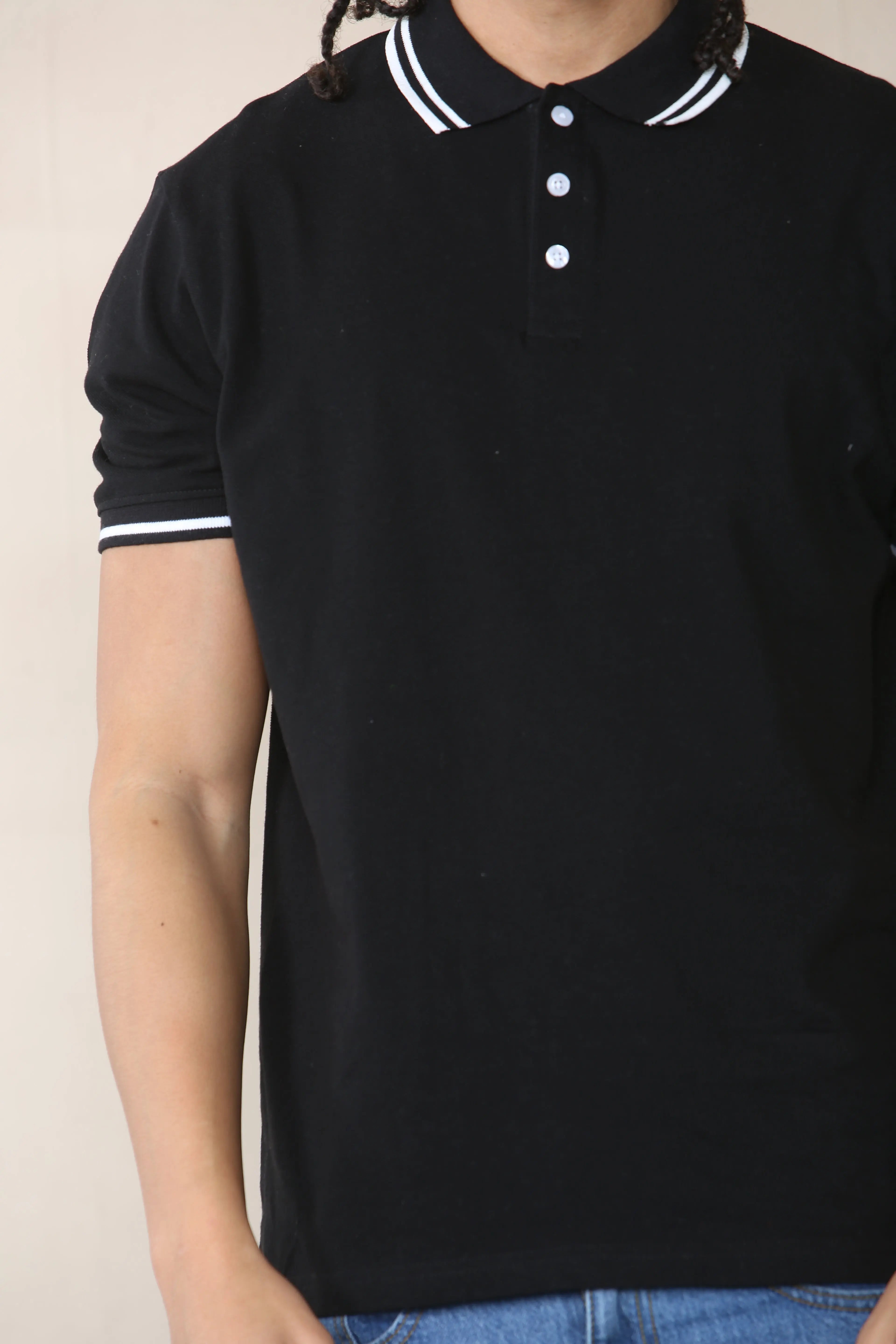 Slim Tipped Pique Polo - Black Cicay