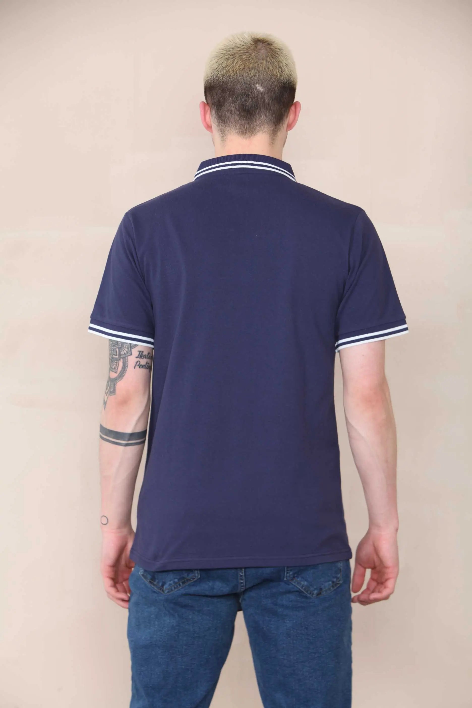 Slim Tipped Pique Polo - Mid Navy Cicay