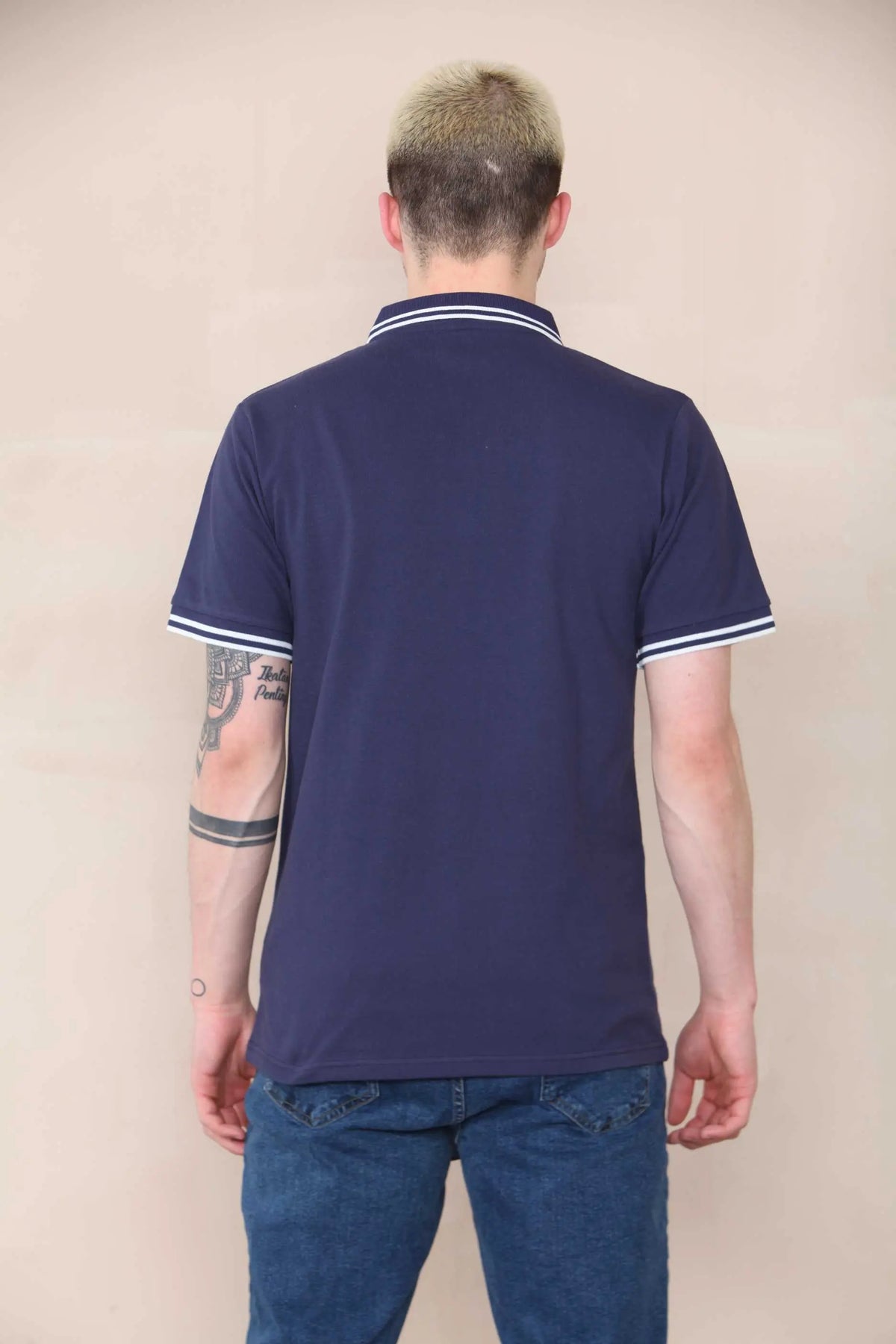 Slim Tipped Pique Polo - Mid Navy Cicay