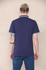 Slim Tipped Pique Polo - Mid Navy Cicay