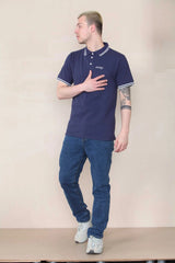 Slim Tipped Pique Polo - Mid Navy Cicay