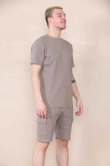 Slim Waffle T-shirt & Cargo Short Set -  Dark Taupe Cicay