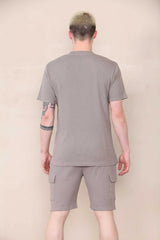 Slim Waffle T-shirt & Cargo Short Set -  Dark Taupe Cicay