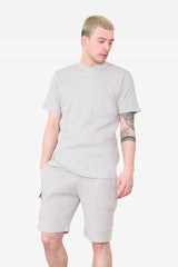 Slim Waffle T-shirt & Cargo Short Set - Light Grey Cicay