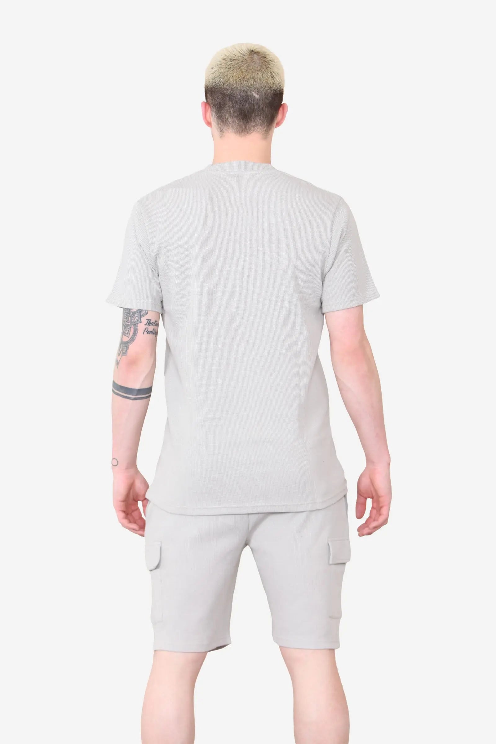 Slim Waffle T-shirt & Cargo Short Set - Light Grey Cicay