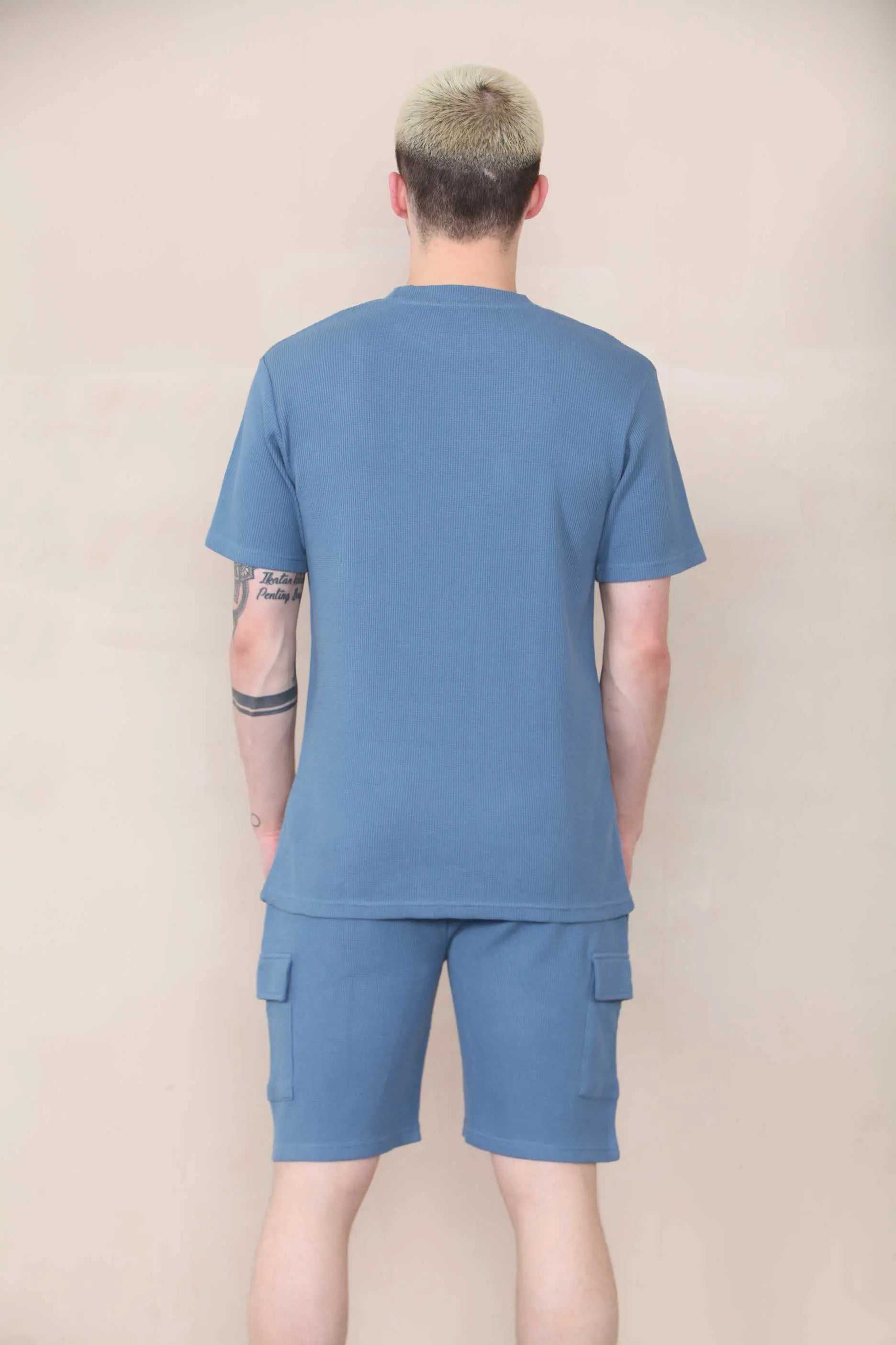 Slim Waffle T-shirt & Cargo Short Set -  Slate Blue Cicay