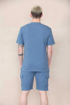 Slim Waffle T-shirt & Cargo Short Set -  Slate Blue Cicay