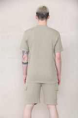 Slim Waffle T-shirt & Cargo Short Set -  Taupe Cicay