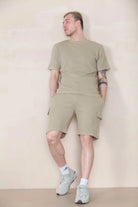 Slim Waffle T-shirt & Cargo Short Set -  Taupe Cicay