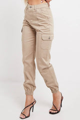 Women's Cuffed Hem Twill Combat Stretch Centre Pleat Pocketed Low Waist Trousers