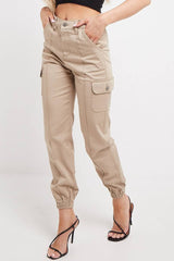 Women's Cuffed Hem Twill Combat Stretch Centre Pleat Pocketed Low Waist Trousers