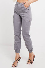 Women's Cuffed Hem Twill Combat Stretch Centre Pleat Pocketed Low Waist Trousers