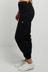 Women's Cuffed Hem Twill Combat Stretch Centre Pleat Pocketed Low Waist Trousers