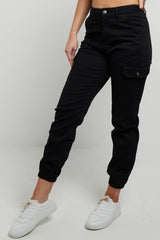 Women's Cuffed Hem Twill Combat Stretch Centre Pleat Pocketed Low Waist Trousers