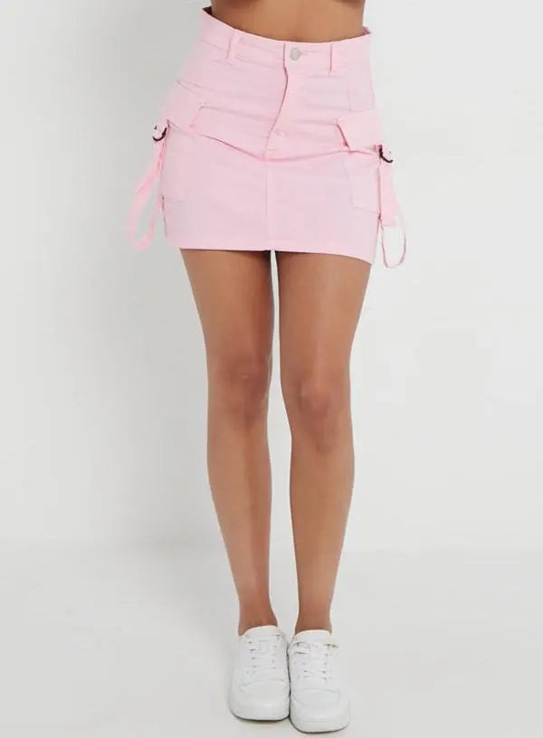 Woman Slim Fit Street Flap Pocket Mini Cargo Skirt in Twill CICAY