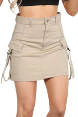 Woman Slim Fit Street Flap Pocket Mini Cargo Skirt in Twill CICAY