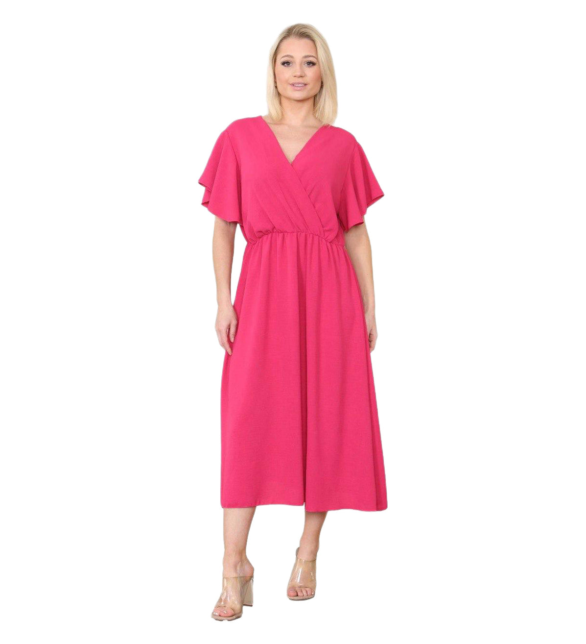 Women's Italian Wrap Over Maxi Dress in Fuchsia