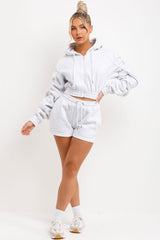 Ruched Sleeves Crop Zip Hoodie and Short Tracksuit Co-ord Set