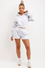 Ruched Sleeves Crop Zip Hoodie and Short Tracksuit Co-ord Set