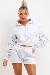 Ruched Sleeves Crop Zip Hoodie and Short Tracksuit Co-ord Set