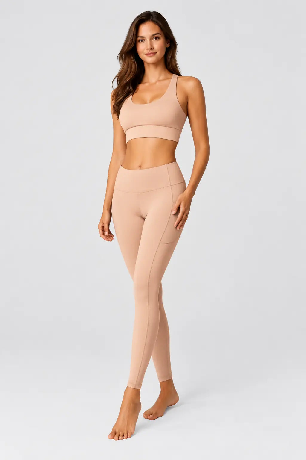 Women’s racer back gym set in skin - front view